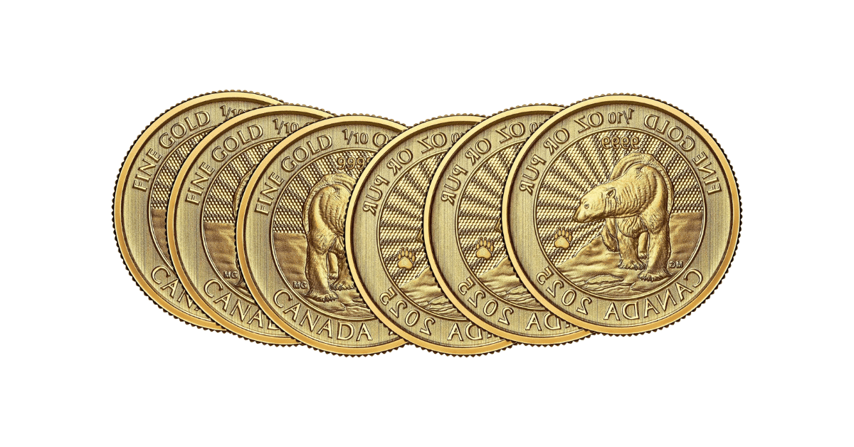 a line-up of gold coins.