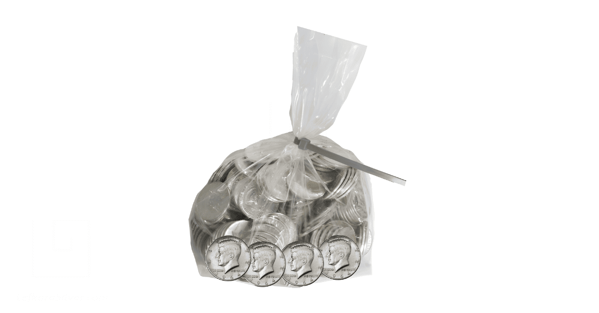 a stack of silver coins in a transparent pack. 