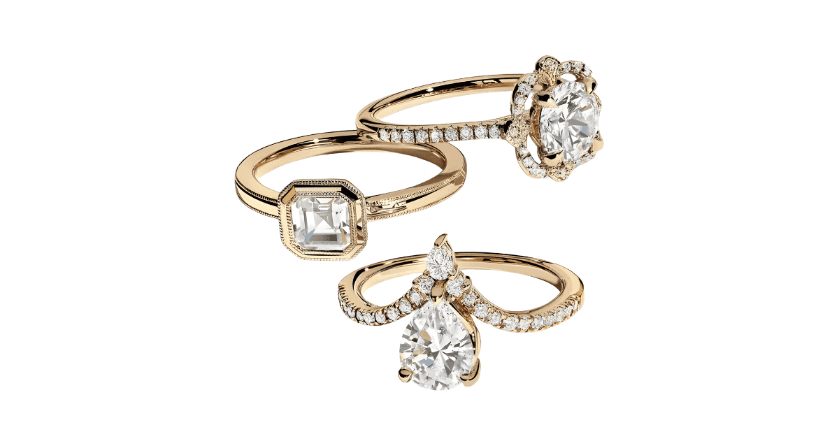 Different customized engagement rings in different shapes. 