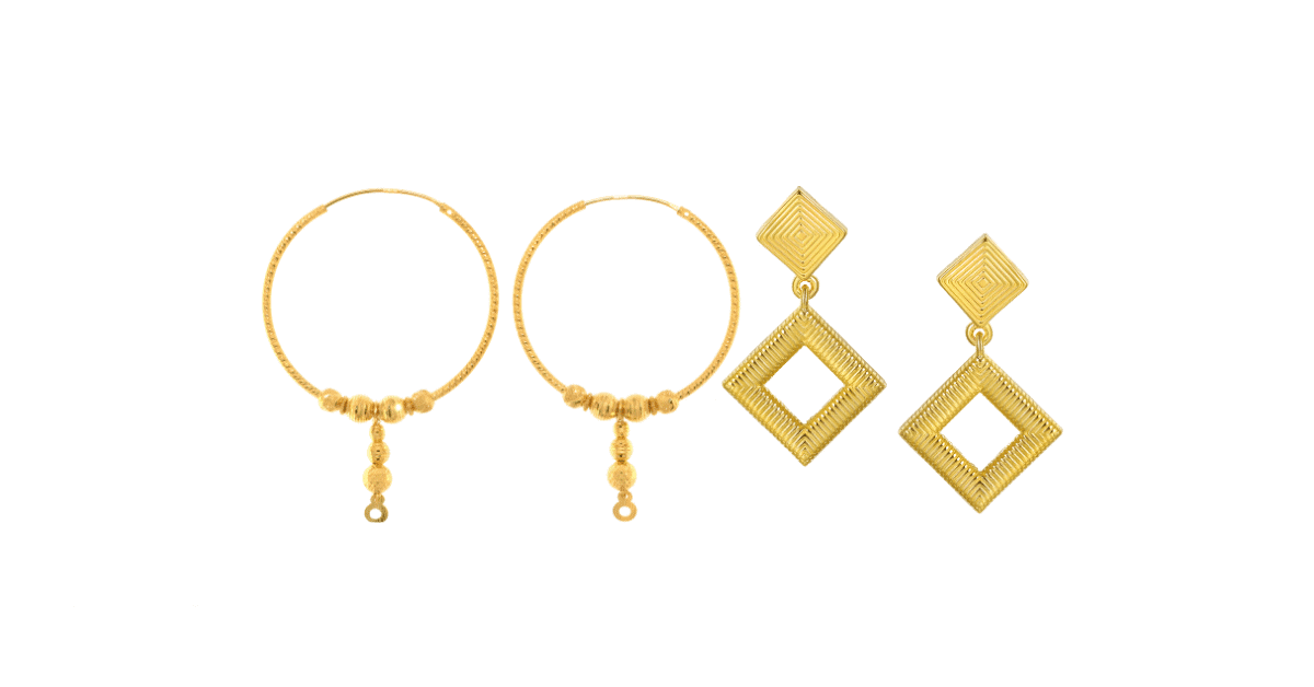 two pairs of gold earrings.