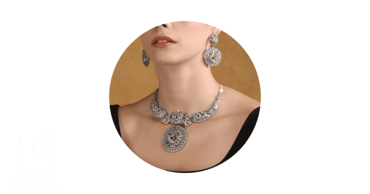 a woman wearing stylish silver filigree jewelry.