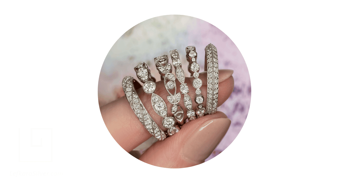 different styles of filigree wedding bands. 