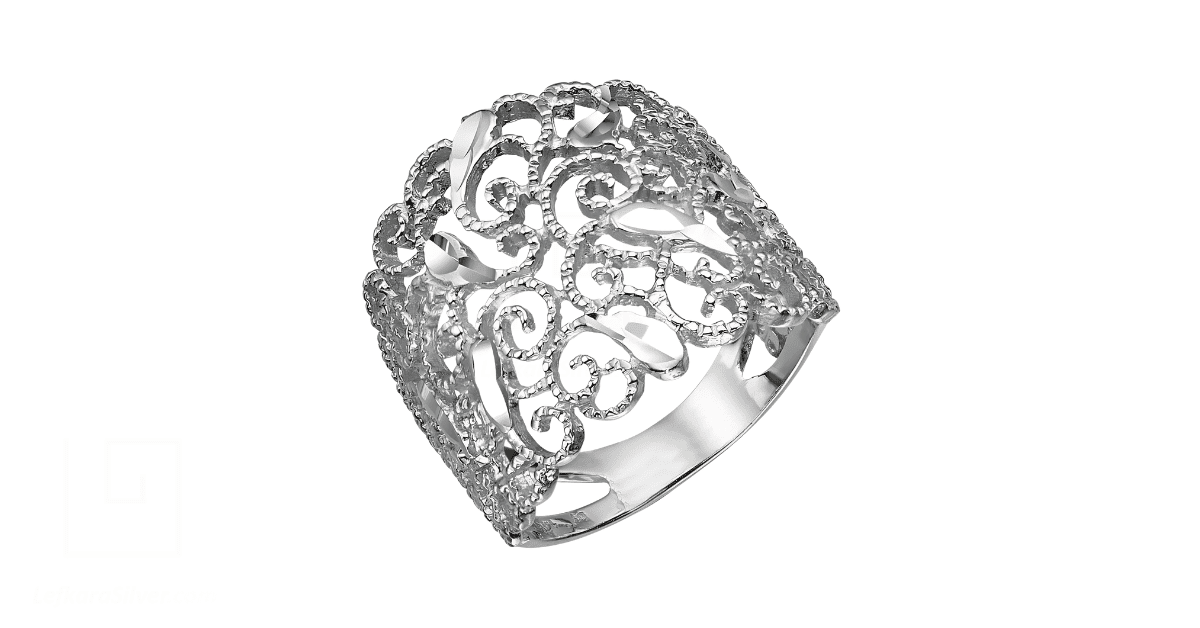 a floral white gold filigree ring.