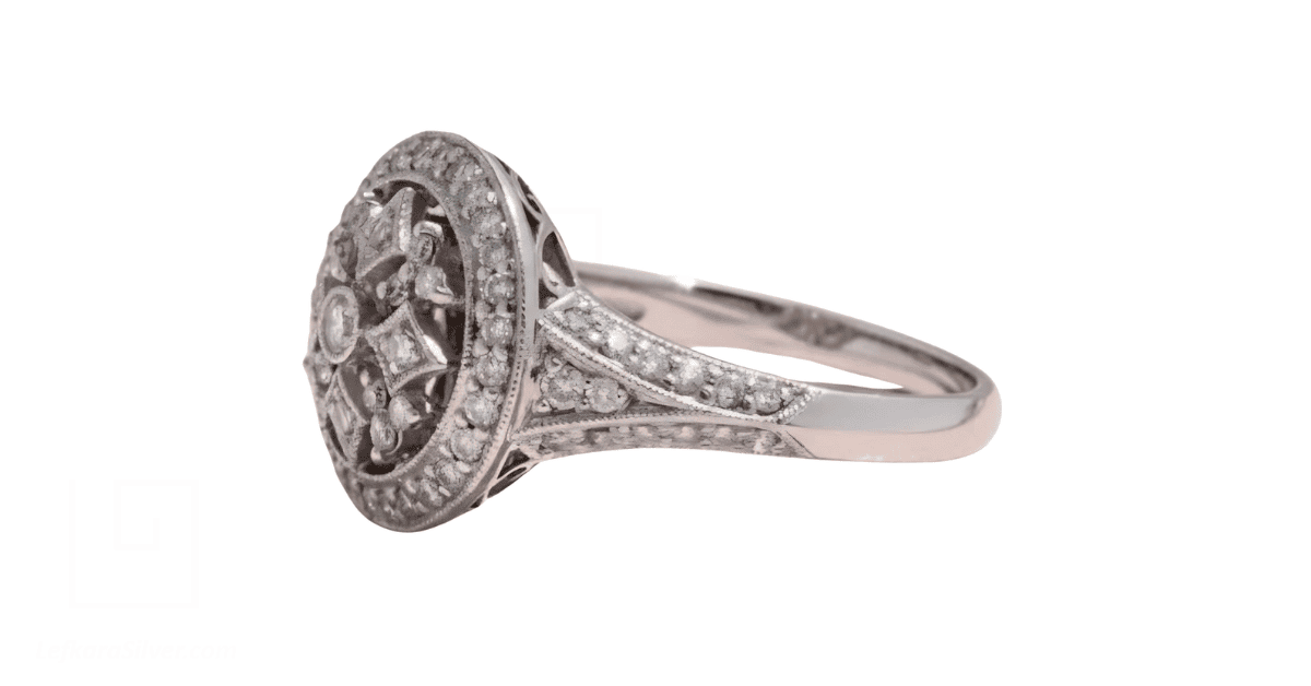 a vintage white gold filigree ring