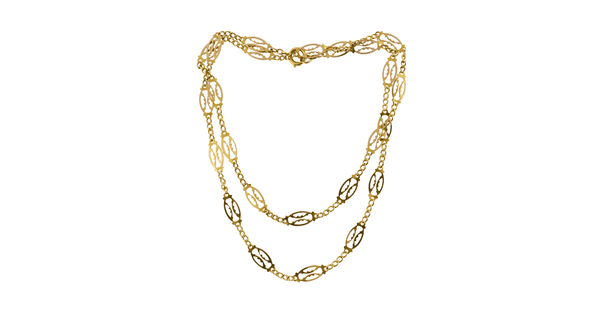 a gold filigree chain.