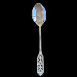 Handmade silver filigree coffee spoon with a flat pierced lace-panel handle, by Lefkara Silver Cyprus.