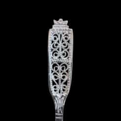 Handmade silver filigree coffee spoon with a flat pierced lace-panel handle, by Lefkara Silver Cyprus.