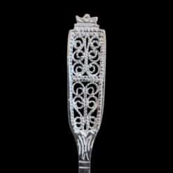 Handmade silver filigree coffee spoon with a flat pierced lace-panel handle, by Lefkara Silver Cyprus.