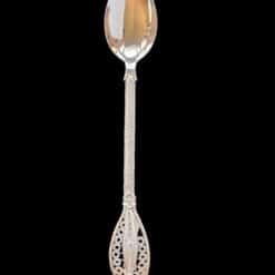 Handmade silver filigree spoon with a twisted stem and teardrop openwork handle, by Lefkara Silver Cyprus.