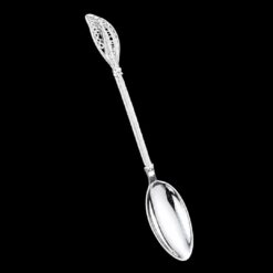 Handmade silver filigree spoon with a twisted stem and teardrop openwork handle, by Lefkara Silver Cyprus.