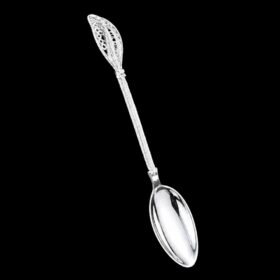 Handmade silver filigree spoon with a twisted stem and teardrop openwork handle, by Lefkara Silver Cyprus.