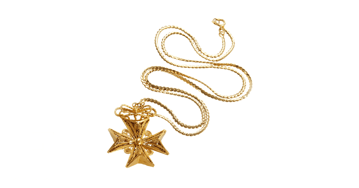 A gold Maltese cross necklace