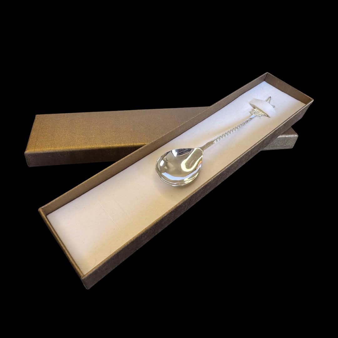 Handmade silver coffee spoon with a Cyprus island map handle from the national flag, by Lefkara Silver.