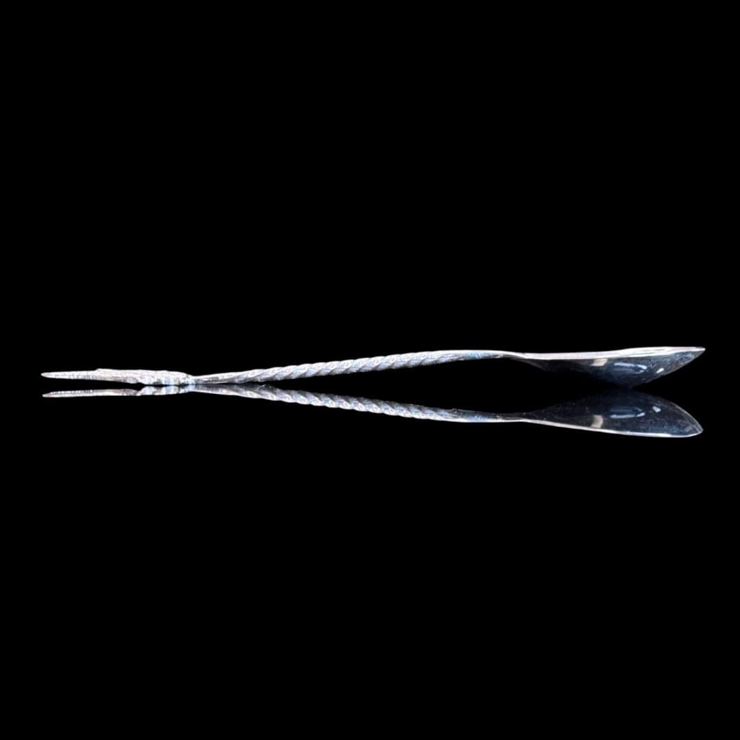 Handmade silver coffee spoon with a Cyprus island map handle from the national flag, by Lefkara Silver.