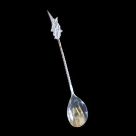 Handmade silver coffee spoon with a Cyprus island map handle from the national flag, by Lefkara Silver.