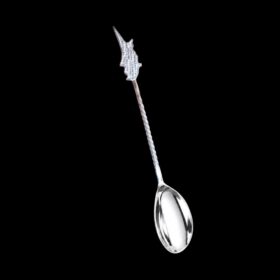 Handmade silver coffee spoon with a Cyprus island map handle from the national flag, by Lefkara Silver.