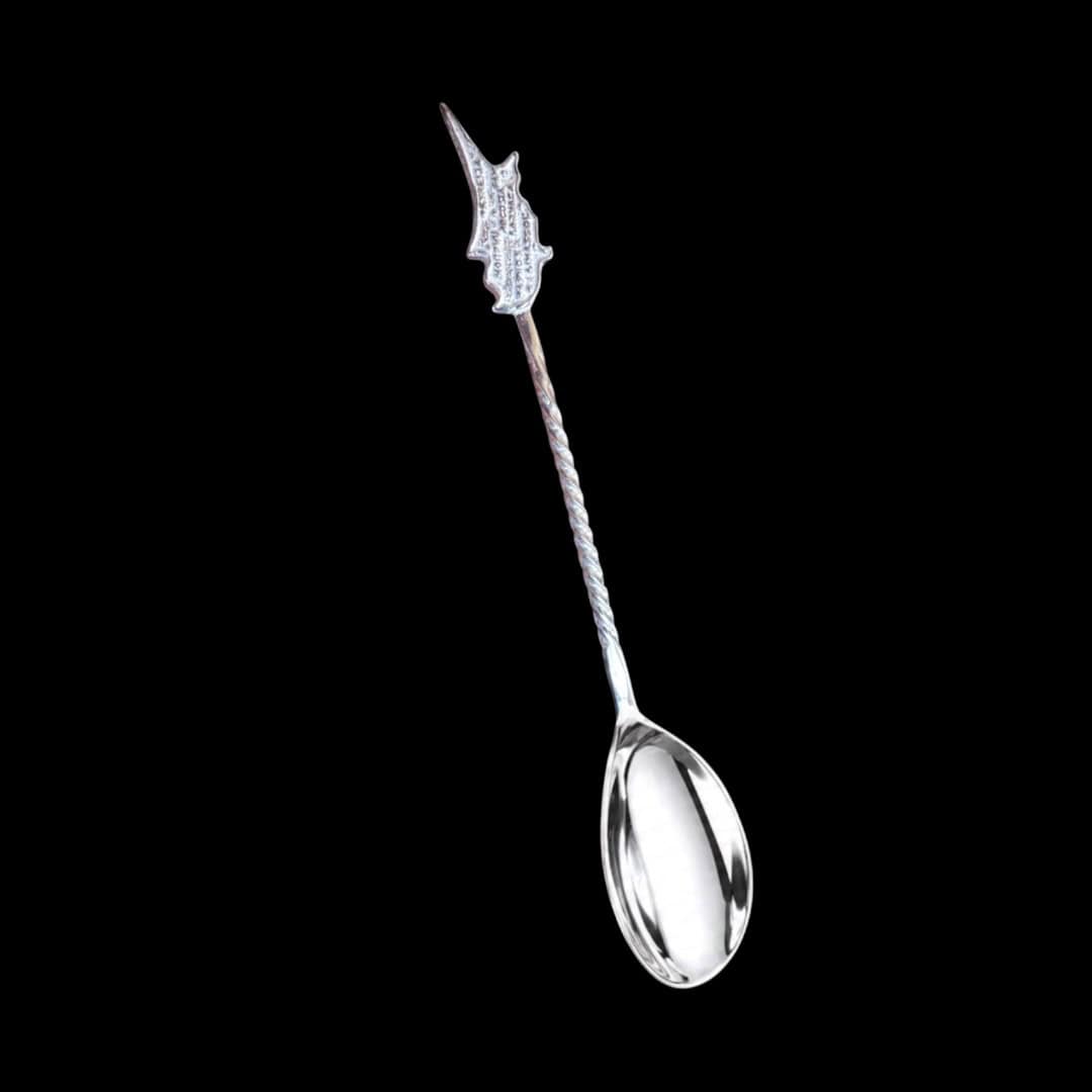 Handmade silver coffee spoon with a Cyprus island map handle from the national flag, by Lefkara Silver.