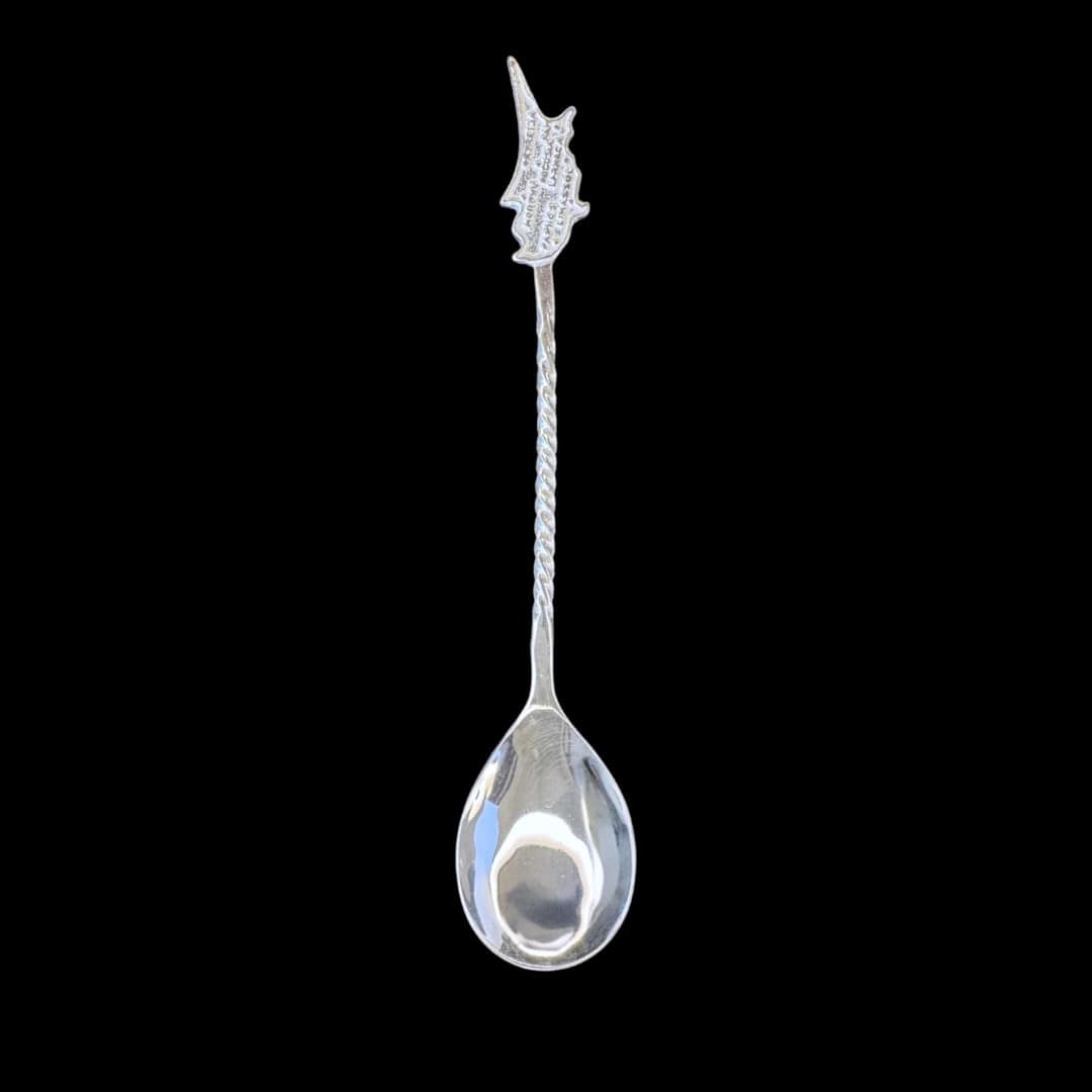 Handmade silver coffee spoon with a Cyprus island map handle from the national flag, by Lefkara Silver.