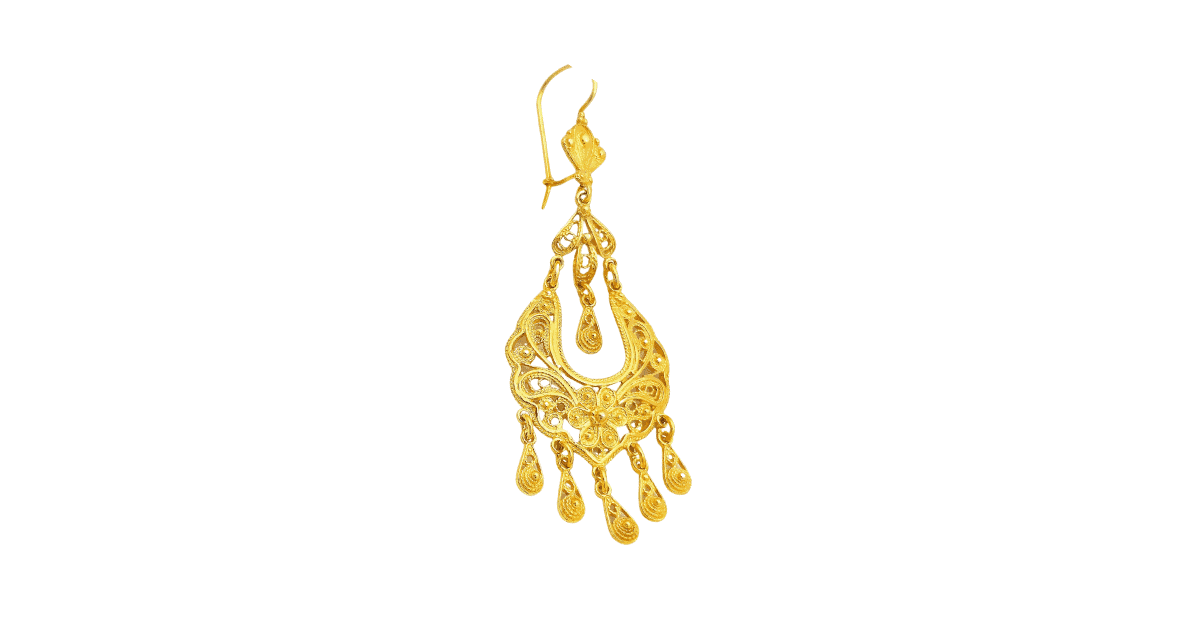 A gold Greek filigree earring. 