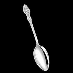 Large handmade silver filigree serving spoon with a grand scrolled openwork handle, by Lefkara Silver Cyprus.